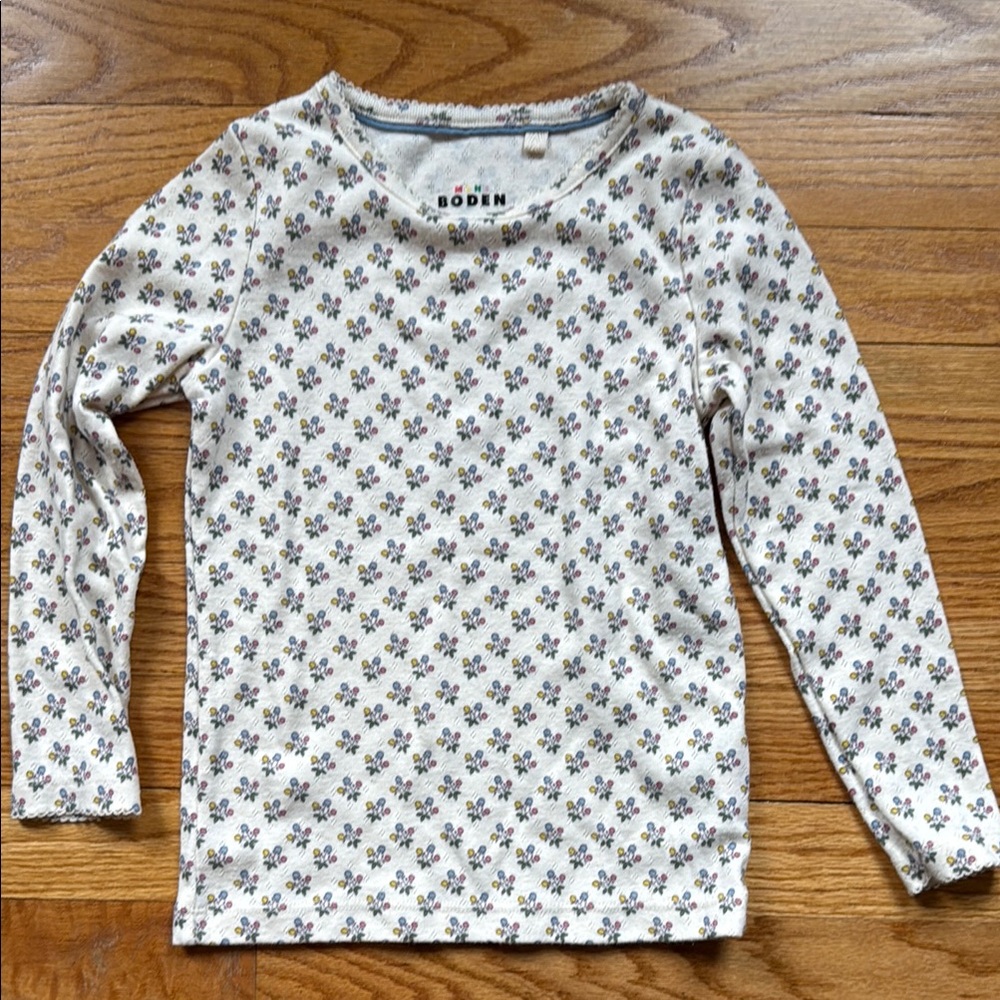 Boden Kids Floral Long Sleeve Shirt - Cream